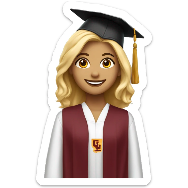 Blonde girl smiling wearing university of Chicago Loyola grad cap sticker
