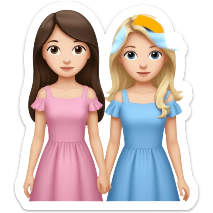 long hair brunette girl in light pink dress and blonde girl in light blue dress sticker