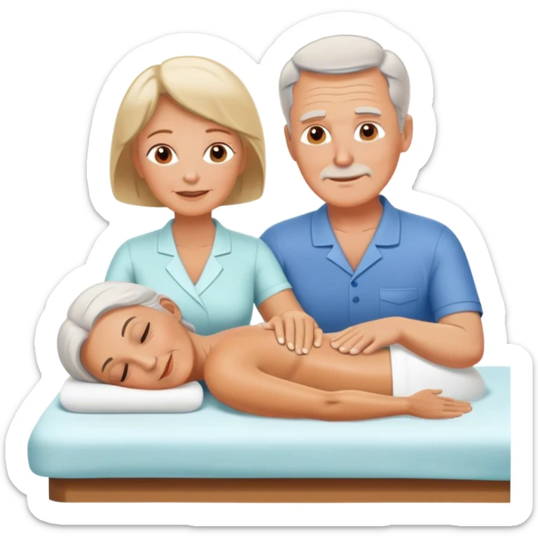 60-year-old white man giving massage to 60-year-old white woman sticker