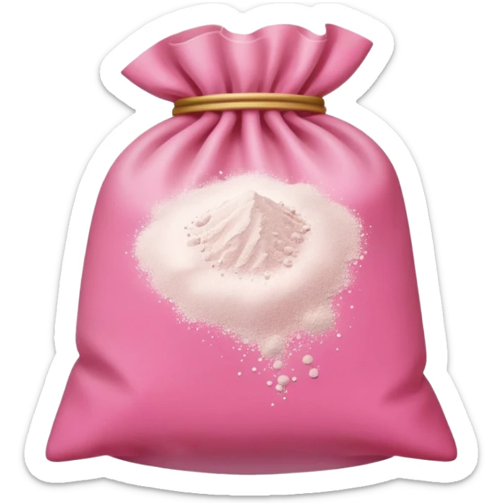 Crea un emoji que sea una bolsa de polvo rosado que diga guau sticker
