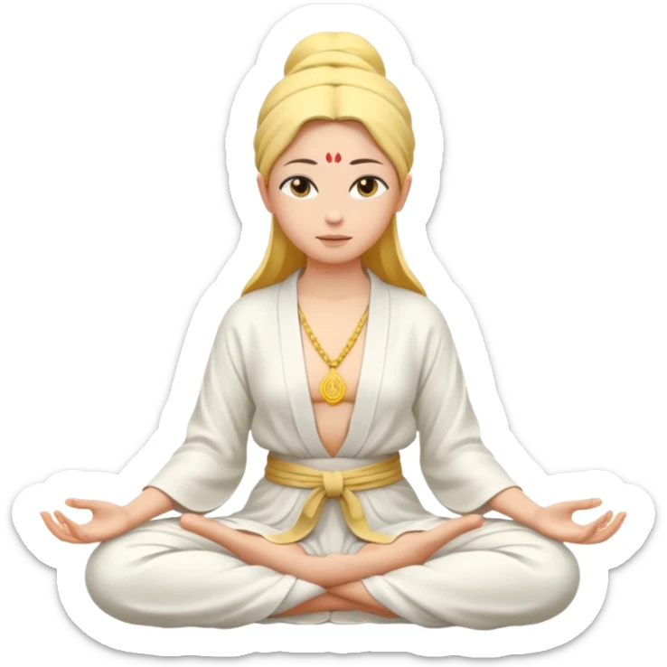female figure in lotus position, meditating, yellow skin, serene vibe sticker