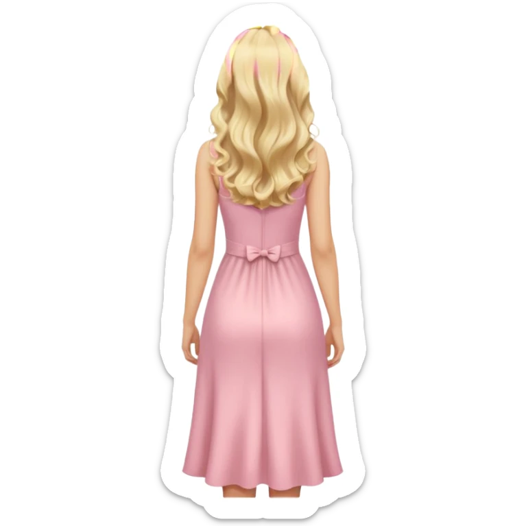 close up back view of long wavy blonde hair, light pink dress sticker