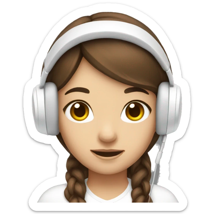 Girl with brown hair brown eyes and white gaming headset on sticker