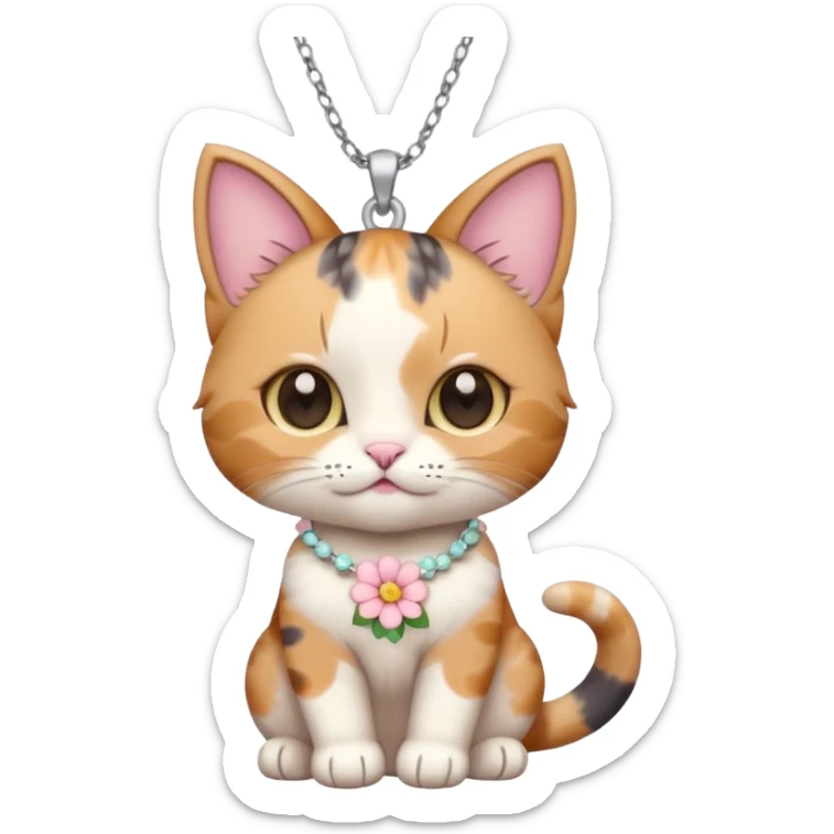 A cute chibi cat with hawaiian pastel flower necklace, posing proudly. sticker