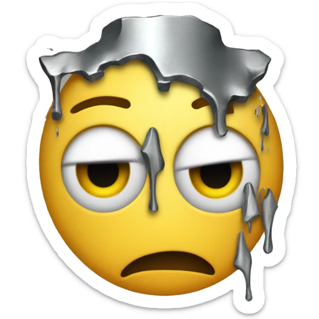 Sad face emoji with metal coming out of the head sticker