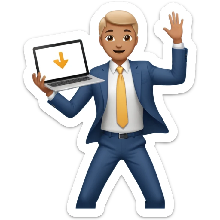 create a person emoji of Barcushake is the superpower name The mover & shaker who stays organised with a laptop dancing sticker