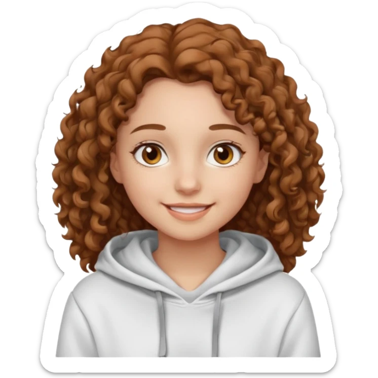 Una ragazza con una felpa semplice bianca,ha gli occhi marroni,i capelli marroni chiaro , c’è gli ha lunghi e ricci ma non troppo sticker