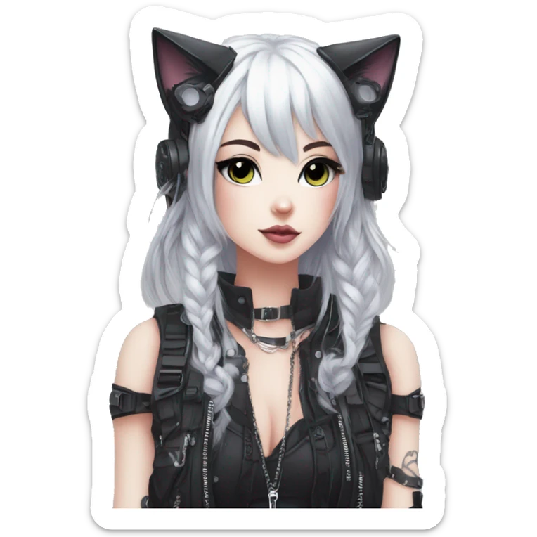 Edgy Kawaii Cute Cool Cartoon Beautiful Elegant Pretty Anime Punk Techwear Gothic Catgirl sticker