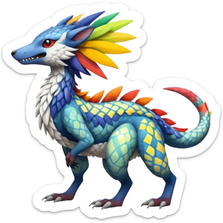 Colorful Fruity Warm-colored Tropical Exotic Vernid-Sergal-Trico-Silvally-Nargacuga-fusion-hybrid-animal-creature, full body sticker
