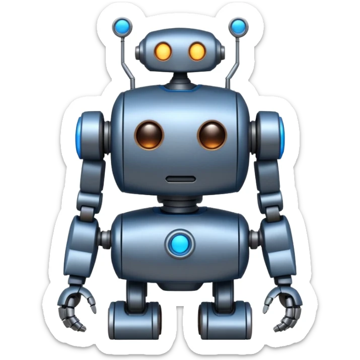 I want atom from reel steel that has gray body with black screen and blue eyes  form the screen and a brown top a  robot sticker