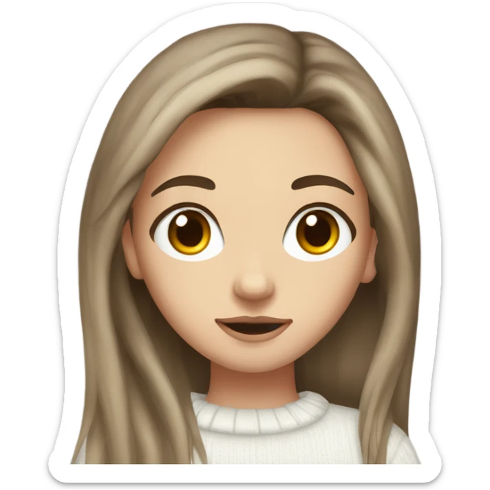 White brunette girl, brown eyes, long hair, just with a little bit of makeup and a white sweater  sticker