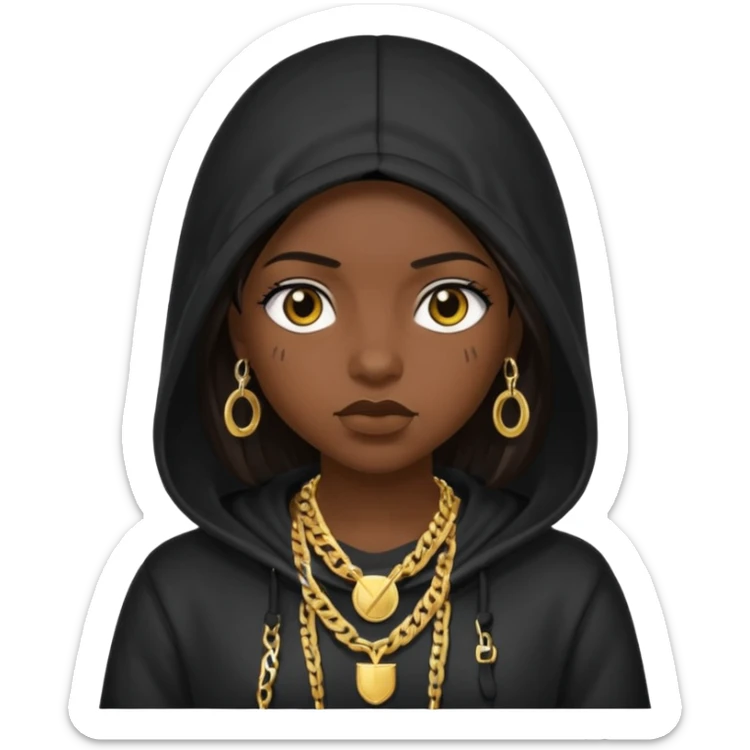 girl with a hood on with dark hair looking like a rapper sticker