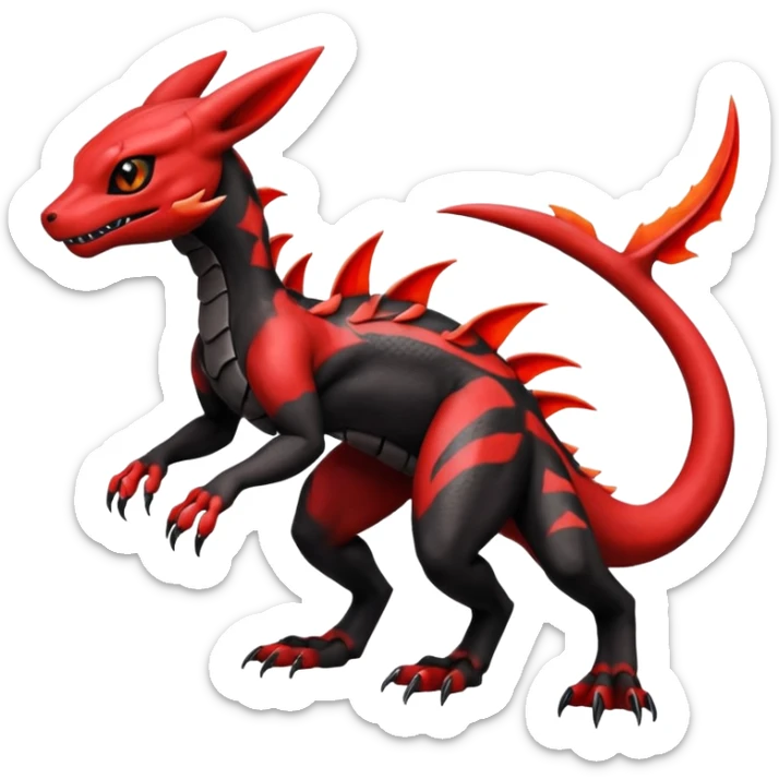 Badass Cool Realistic Exotic Guilmon-Salandit-Umbreon-Fakémon-hybrid-creature (full body)  sticker