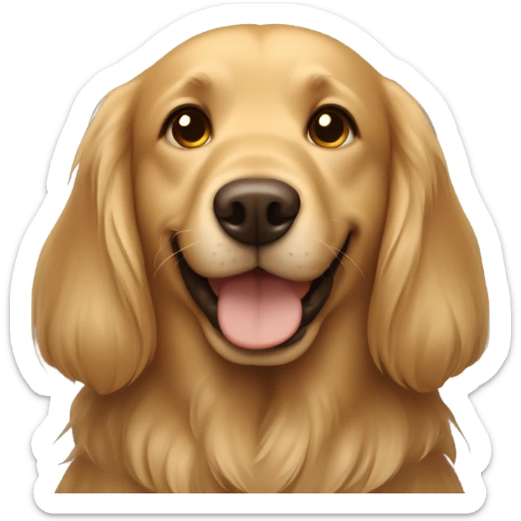 Smiling girl with long brown hair with a shaggy golden Labrador dog with brown eyes sticker