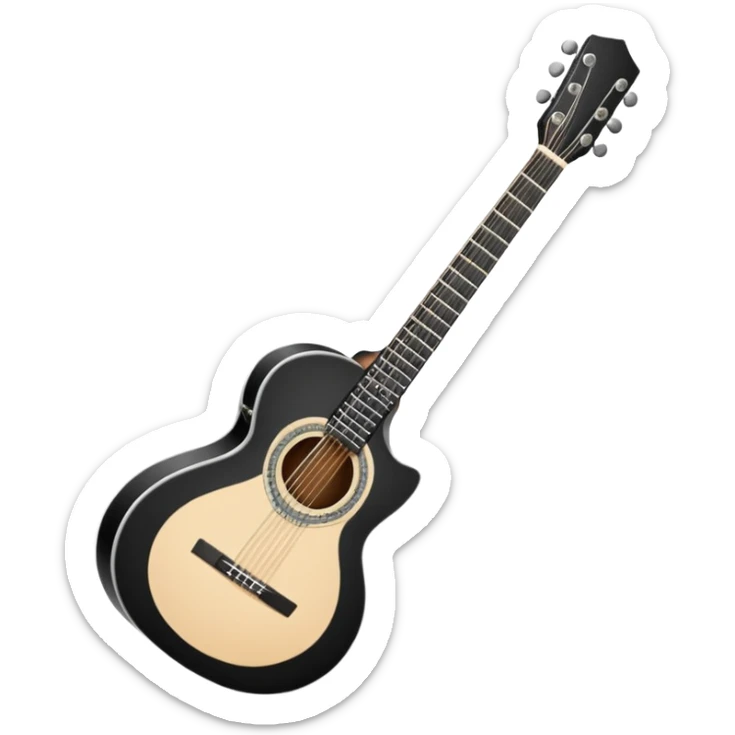 emoji de violão acústico em preto e branco sem cor, so o corntorno branco fazendo o formato de um violão sticker