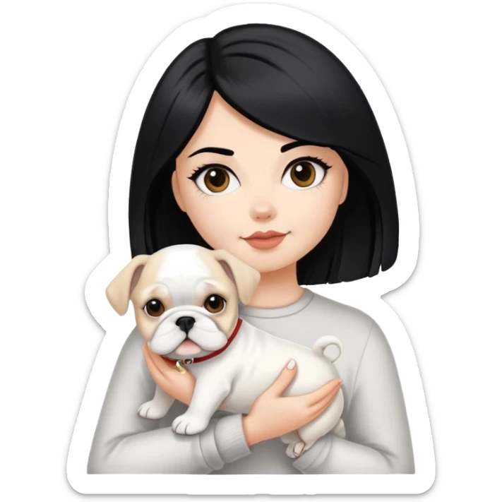 black hair white girl hold short hair maltese and cream color bulldog sticker