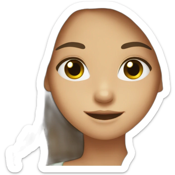 girl, green eyes, brown long hair, smile sticker