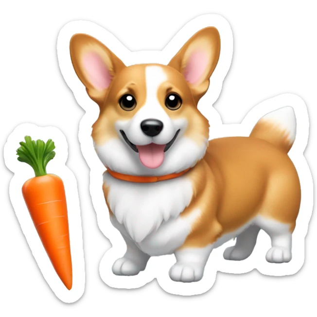 cute Pembroke Welsh Corgi dog with a carrot toy in its paws sticker