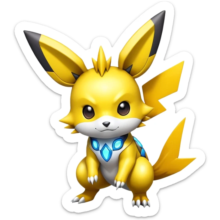 Shiny Futuristic Colorful Pichu-Raichu-Renamon-Zeraora-hybrid-creature sticker