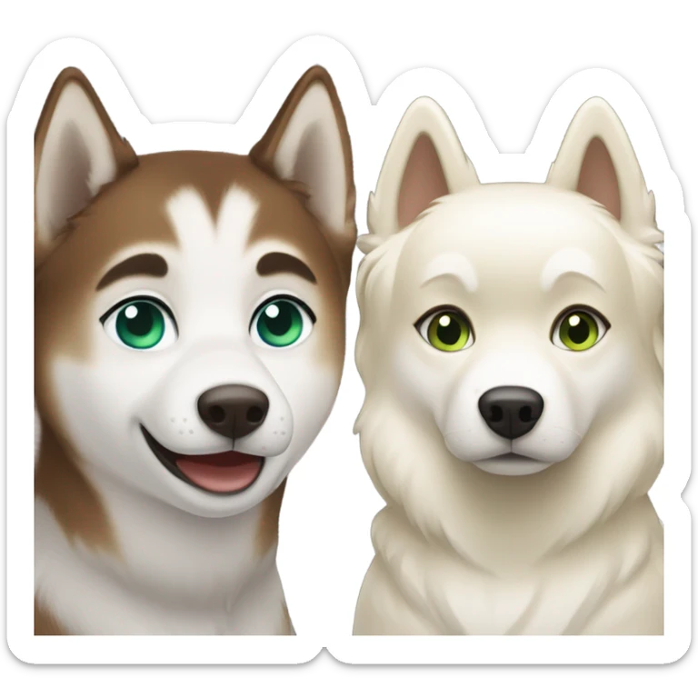 White Woman hair brown and bleus eyes and golden Husky With green eyes sticker