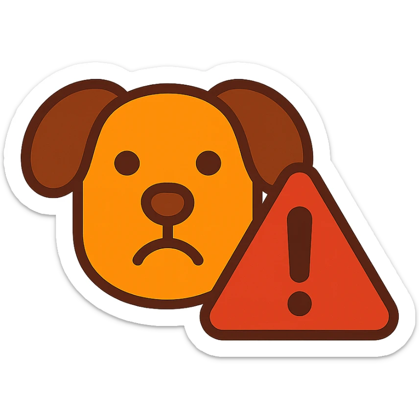 subtle icon of a dog with a warning sign, for 'Don't screw the pooch' sticker