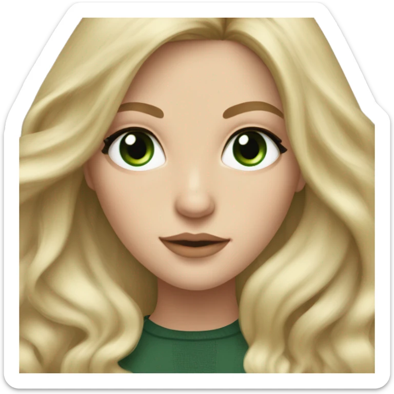 White girl with long voluminous blonde hair balayage with green eyes  sticker