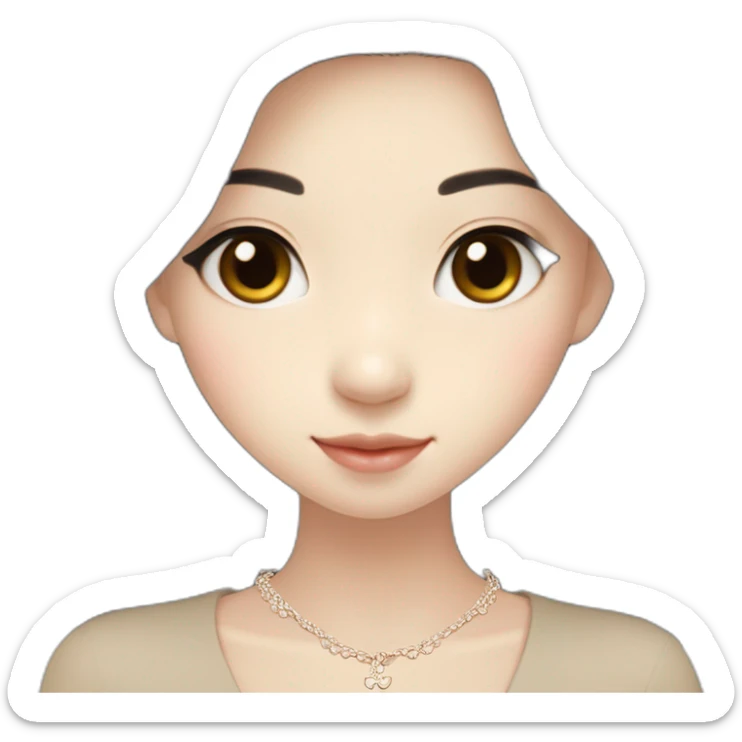 cute singaporean-chinese girl in Muji beige dress with long black hair and van cleef clover necklace sticker