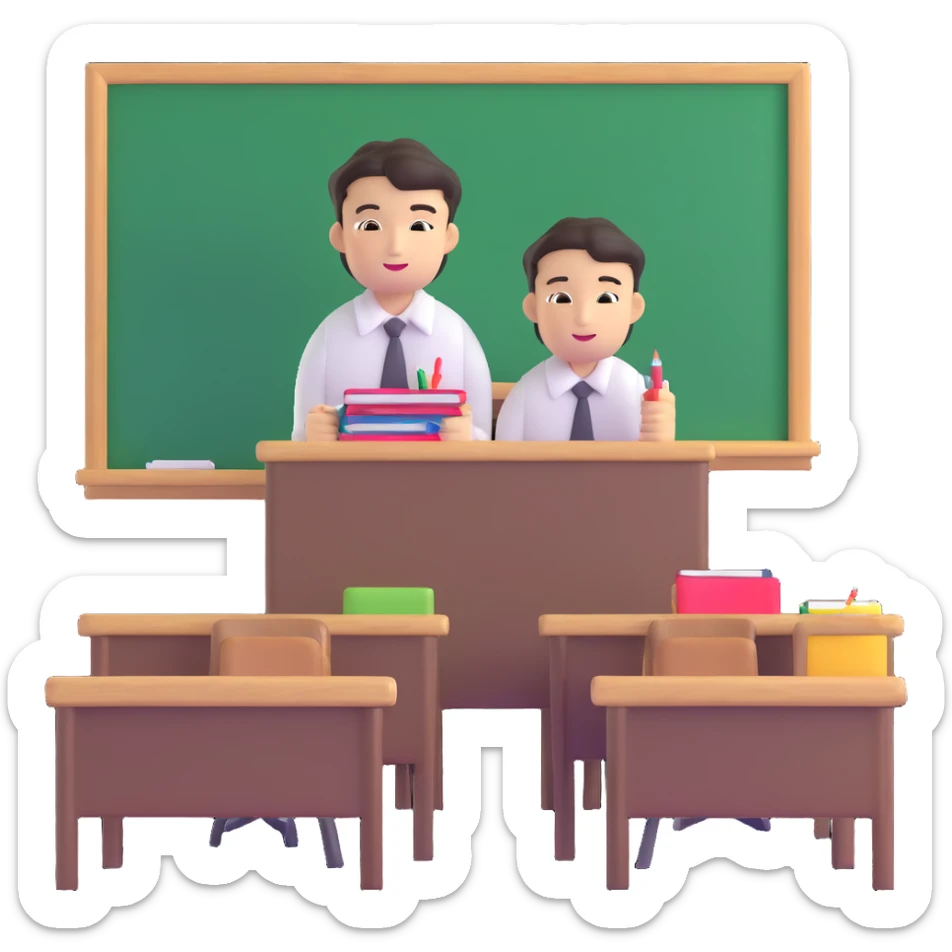 Japanese male high school student decorating classroom for cultural festival sticker