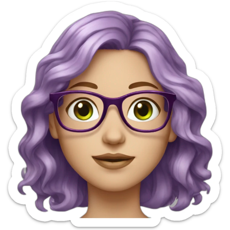 white-girl-purple-wavy-hair-green-eyes-square-glasses sticker