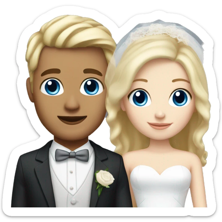 bride blue eyes and blonde hair, groom fair hair white skin sticker