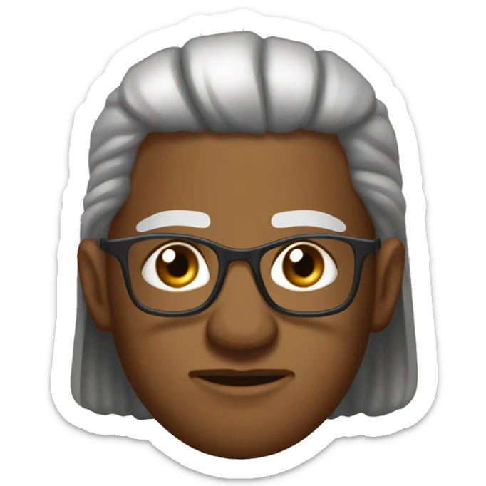 Osoba, ma prostokątną twarz, ciemnobrązowe włosy zaczesane na bok z przedziałkiem, wąski wąsik nad górną wargą, ciemne oczy i gęste brwi, I prostokątny mały czarny wąs. sticker