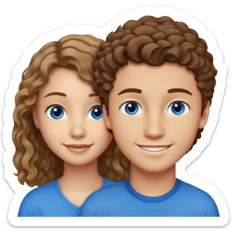 20 year old boy with slightly curly dark blonde hair and blue eyes with 20 year old girl with brown hair and blue eyes sticker
