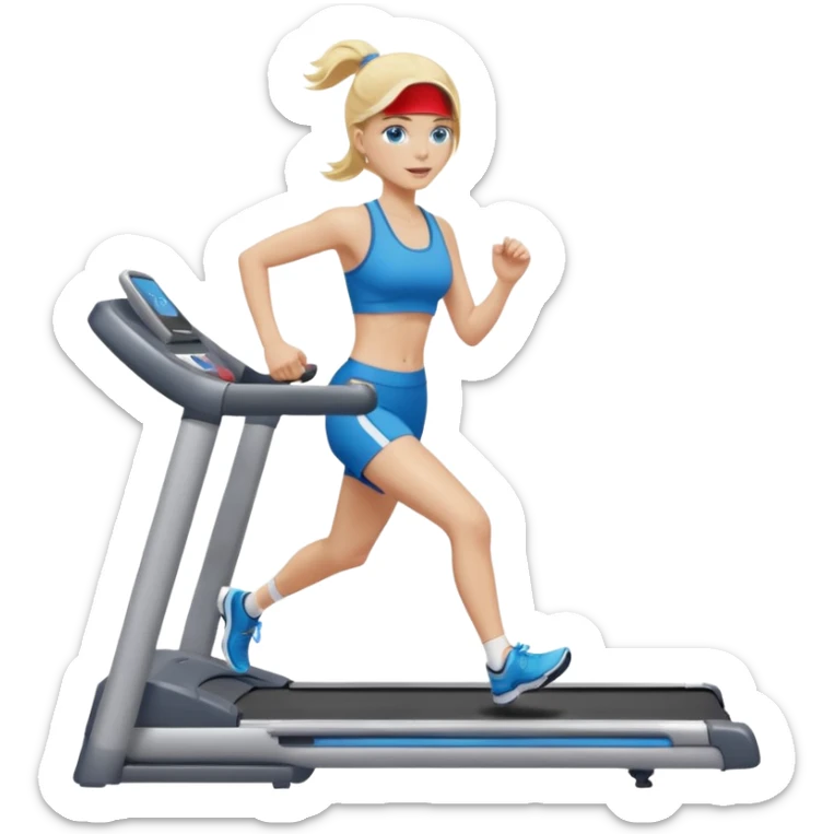 Une femme blonde yeux bleus qui cours sur un tapis de course sticker