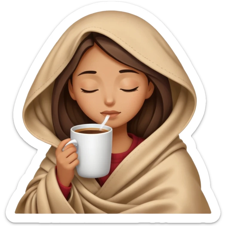 girl inside a blanket sipping coffee eyes closed sticker