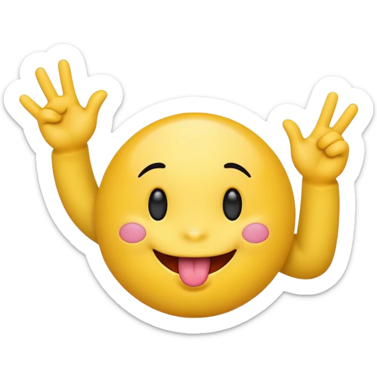 a emoticon with the tongue out, holding up both hands in a shape of an L sticker