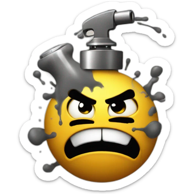 a emoji graffiti styled of a angry bomb with a graffiti spray painting on his hand sticker
