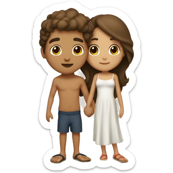 Boy and girl kissing on beach in Mexico both with brown hair and girl is more tan and boy is more red sticker
