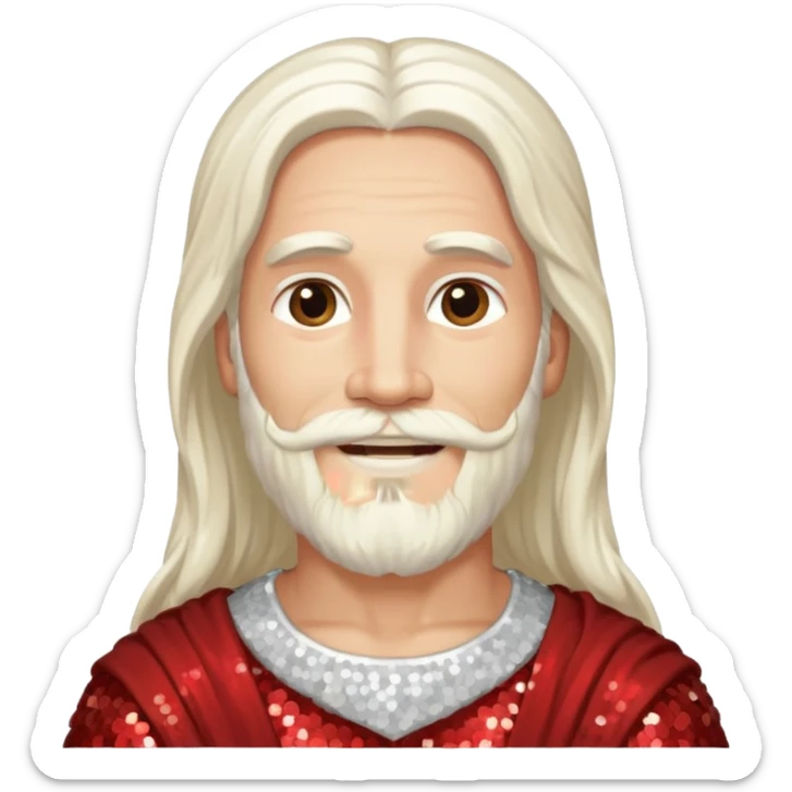 Jesus, Son of God from Gods and Goddesses with long white hair and beard, ivory sequin outfit sticker