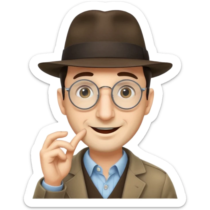 Jewish man wearing fedora with a very long nose that goes past his chin and circular glasses sticker