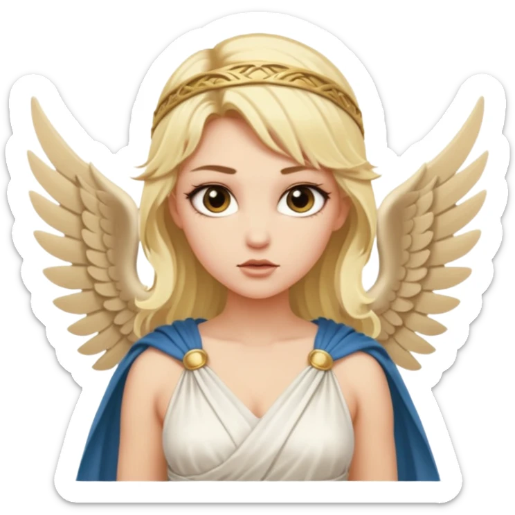 Sexy, edgy blond woman, who is a winged, sensual goddess dressed in a very scanty greek toga sticker