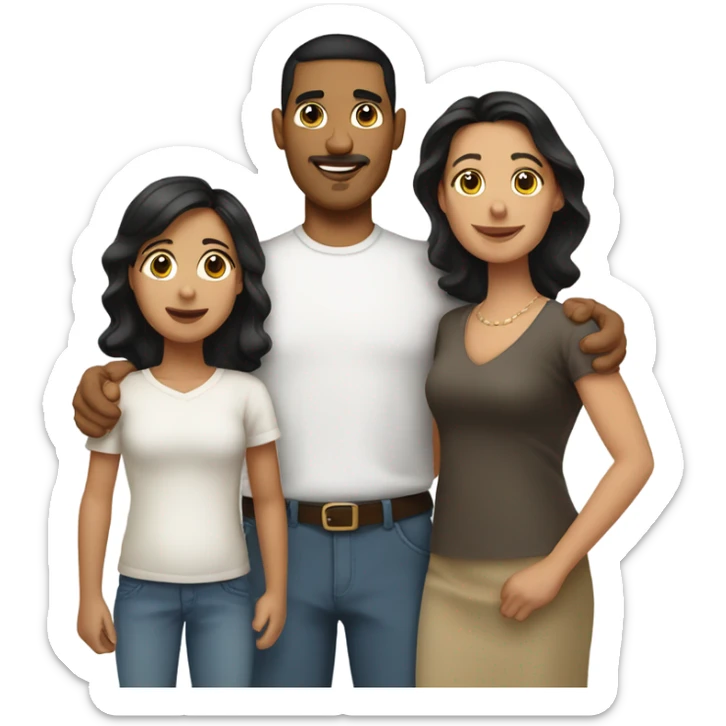 Puerto rican beard short black hair  husband with blond long hair wife and brown long hair daughter Family  sticker