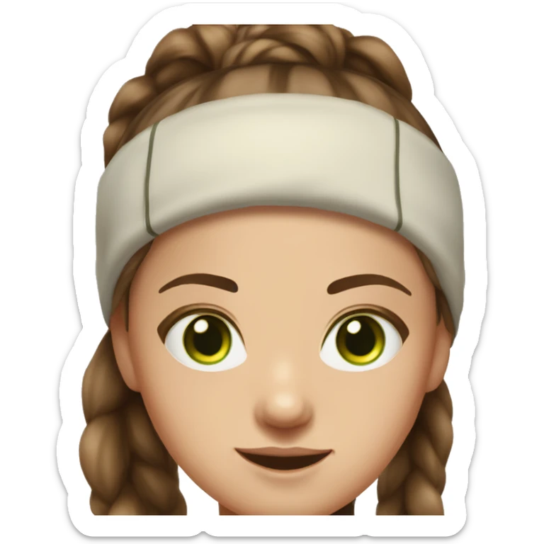 realistic portrait of girl, brown hair in a normal ponytail, sporty figure, sunkissed Skin, Green eyes sticker