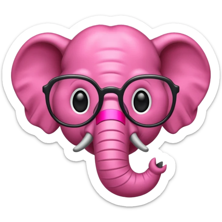 crear un emoji de un elefante rosadito con lentes de lectura grandes y negros  sticker