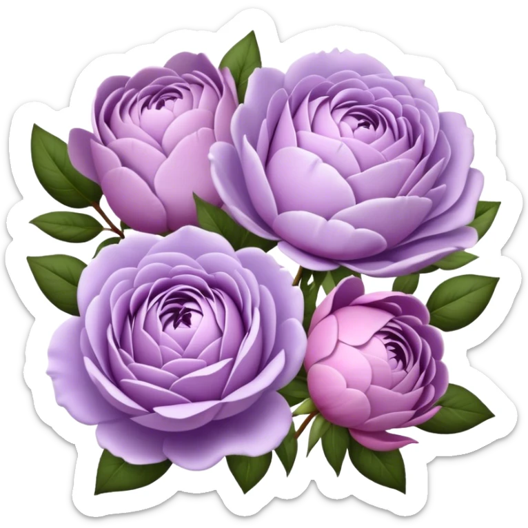 "Elegant lilac roses and peonies, detailed petals in soft purple hues."
 sticker