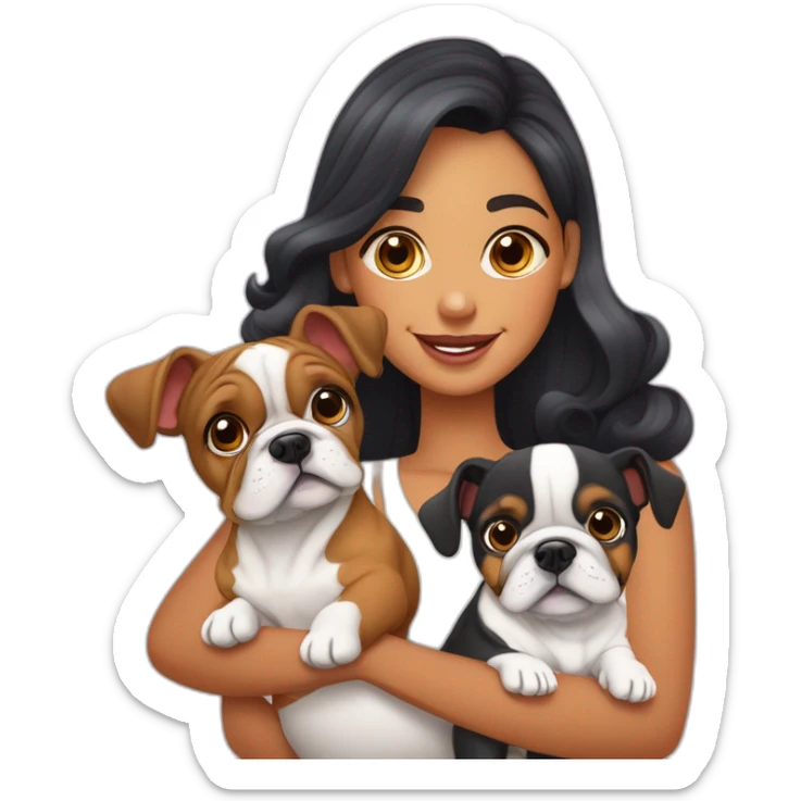 família de um bulldog francés e um pinscher um pai careca uma mae com cabelo ondulado uma menina com cracois uma bebe com caracóis e um menino com cabelo curto ondulado sticker