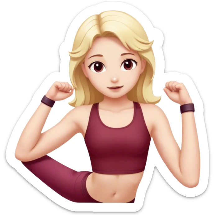angelic blonde girl stretching in Burgundy  gym  sticker