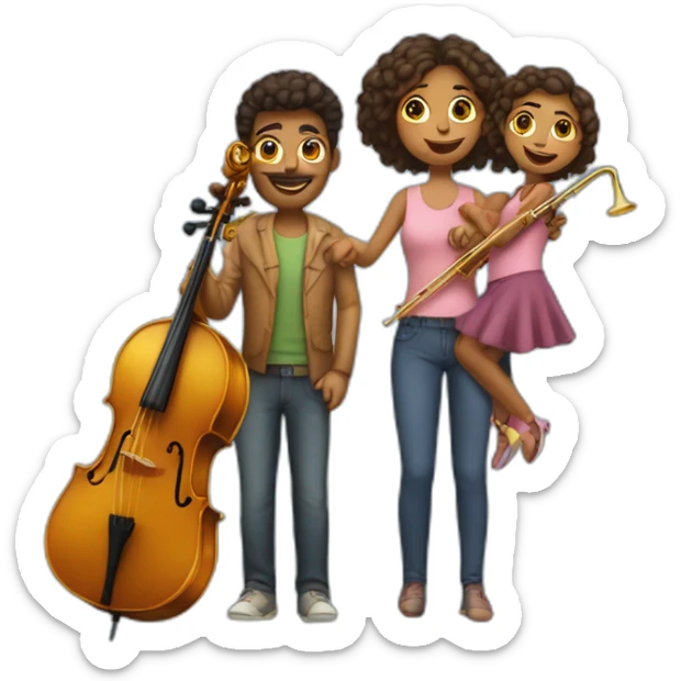 Family of a man with trombone & a woman with cello and they have a baby girl 1yo sticker