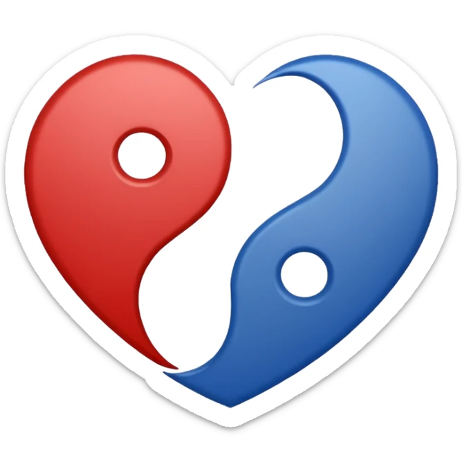 Make a yin yang like heart emoji with the colors being blue and red and no white parts, with two holes and not three and no empty parts left out, make the heart completely filled up sticker