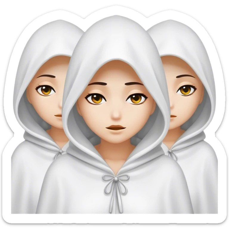 3 mysterious women in white hooded cloaks that cover their eyes sticker