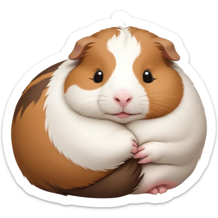Meme-Worthy Cute Sleeping Brown and White Banded Guinea Pig Portrait Emoji, Head resting peacefully with a contented smile, showcasing a delightfully chubby build and a luxuriously soft banded fur of brown and white, eyes shut in a serene, cozy nap, Simplified yet hilariously adorable features, highly detailed, glowing with a soft, drowsy light, high shine, relaxed and utterly lovable, stylized with an air of playful laziness, bright and heartwarming, soft glowing outline, capturing the essence of a comically sleepy guinea pig, so meme-worthy it feels like it could instantly become the next viral sensation of adorable slumber! sticker